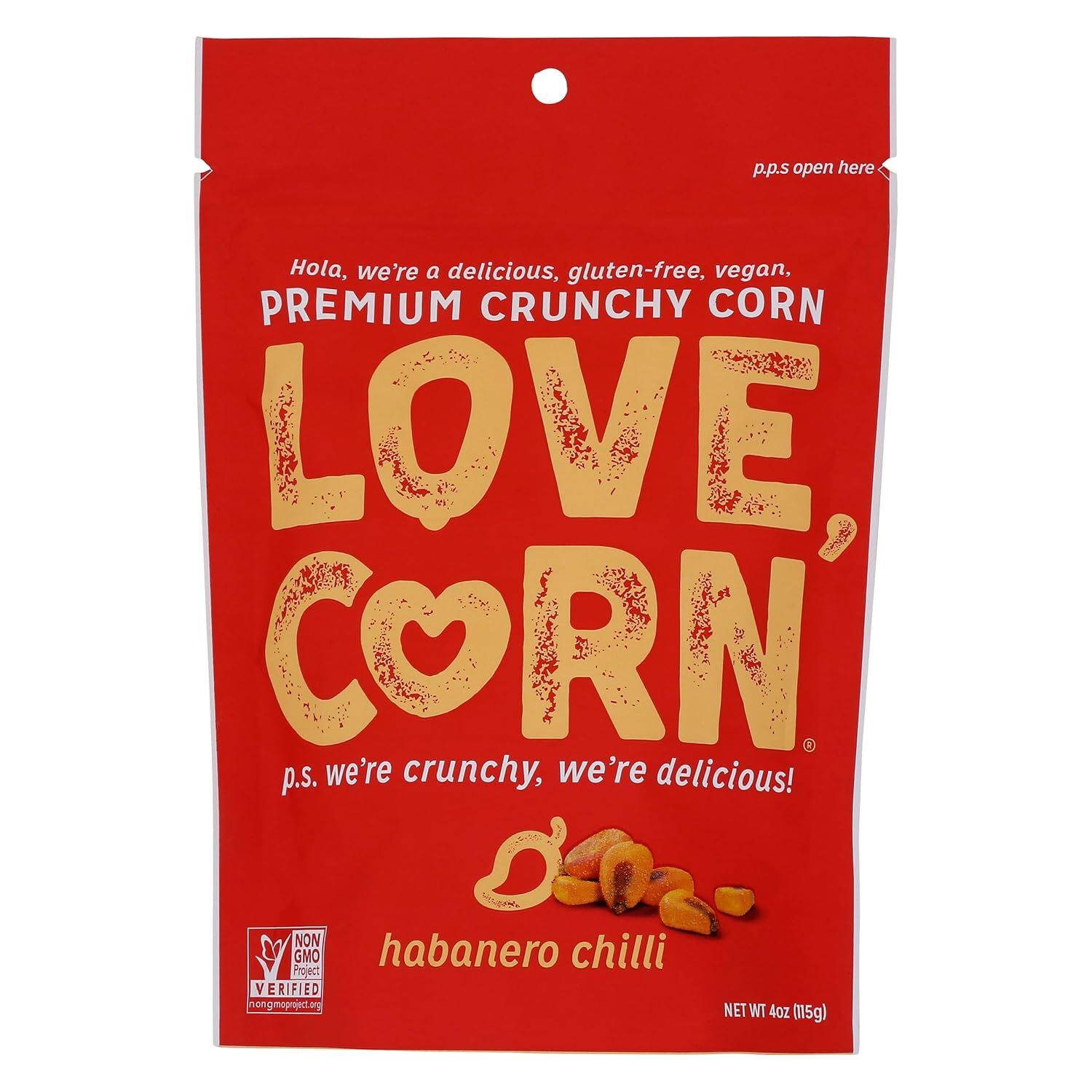 Любимая кукуруза Хабанеро с жареным перцем Чили и хрустящей кукурузной закуской, 4 унции