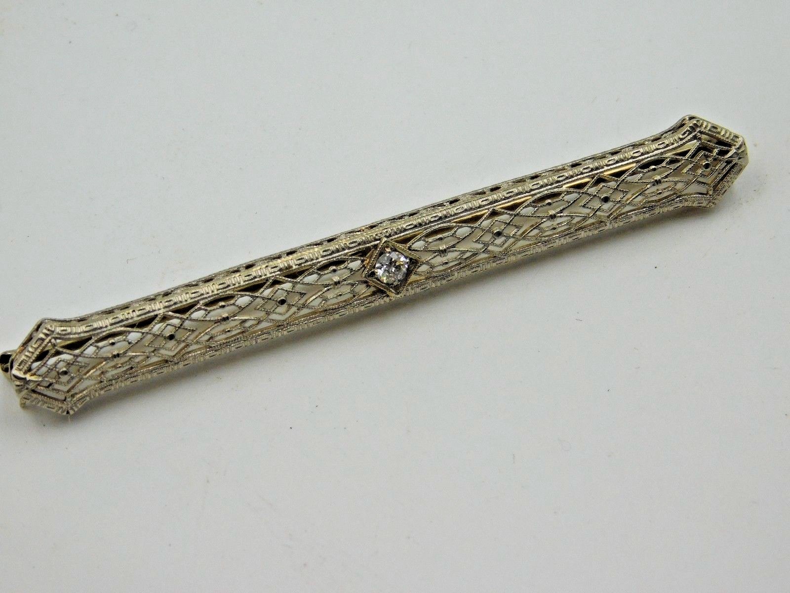 Estate Diamond Pin Antique Brooch .10 CTW Platinum Filigree Art Deco Bar eBay