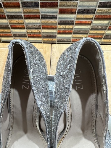 BEAUTIFUL CINDERELLA SHIMMERING SILVER GLITTER OPEN TOE SILVER COURT SHOES SZ 6 - Picture 6 of 11