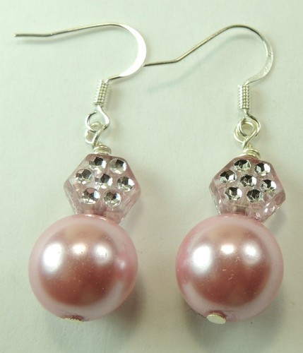 Bridal Wedding Pink Pearl Stretch Bracelet & Earrings Set Handcrafted - Picture 2 of 2