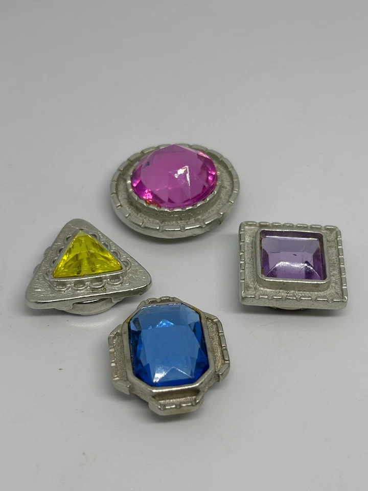 Antique Art Deco Jumbo Gemstone Purple Pink Blue Yellow Silver Tone Button Cover - Image 2 of 4