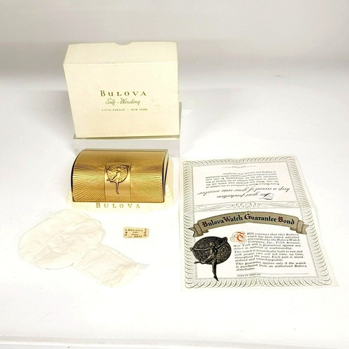 Vintage Empty 1950s Celluloid Bulova Watch Case w/ Box, Guarantee, and Inserts