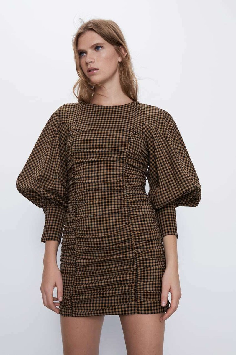 DIESEL オレッシミニスカト ORESSYA152430JHAN 377A ZARA Mini Draped Dress XS Black / Sand Yellow Check Bodycon