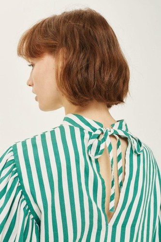 Topshop Green/White Striped Balloon Sleeve Blouse Top Size 6 8 10 12 14 16 Bnwt - Picture 5 of 7