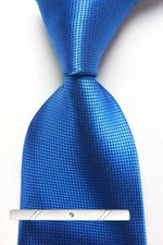New Classic Solid Plaids Blue Jacquard Weave 100% Silk Men's Necktie Tie