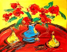 M. KAZAV  - Flowers ART 16x 20 Oil Painting  abstract SIGNED  Original H8696