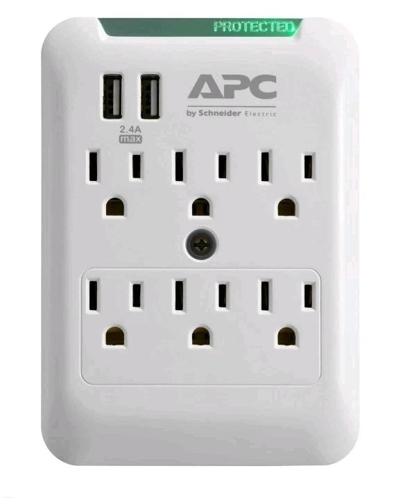 APC SurgeArrest 6-Outlet Wall-Tap Surge Protector w/ 5V 2.4A USB Ports ( 6pack) - Image 3 of 4