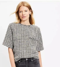 Loft Metallic Tweed Fringe Pocket Tee | Small