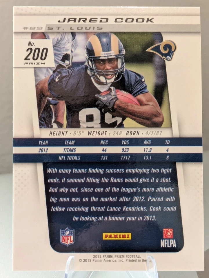 2013 Panini Prizm - Jared Cook #200 Blue Prizm - Image 2 of 2