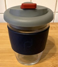 DrinkPod 12oz/340 ml Reusable Coffee Cup with Rotating Rubber Lip Navy/Grey/Red