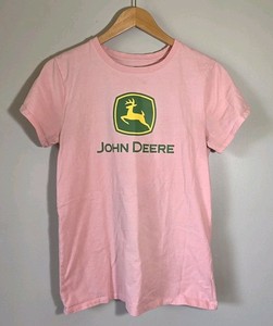 JOHN DEERE Kids Unisex Pink T-Shirt Size XL 18-20 Logo Cotton