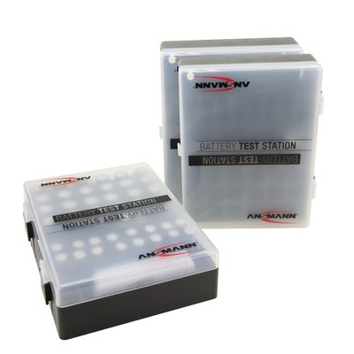 ANSMANN Batteriebox inkl. Tester für 48 Stk. AAA, AA & 9V Block Akkus - 3 Stück