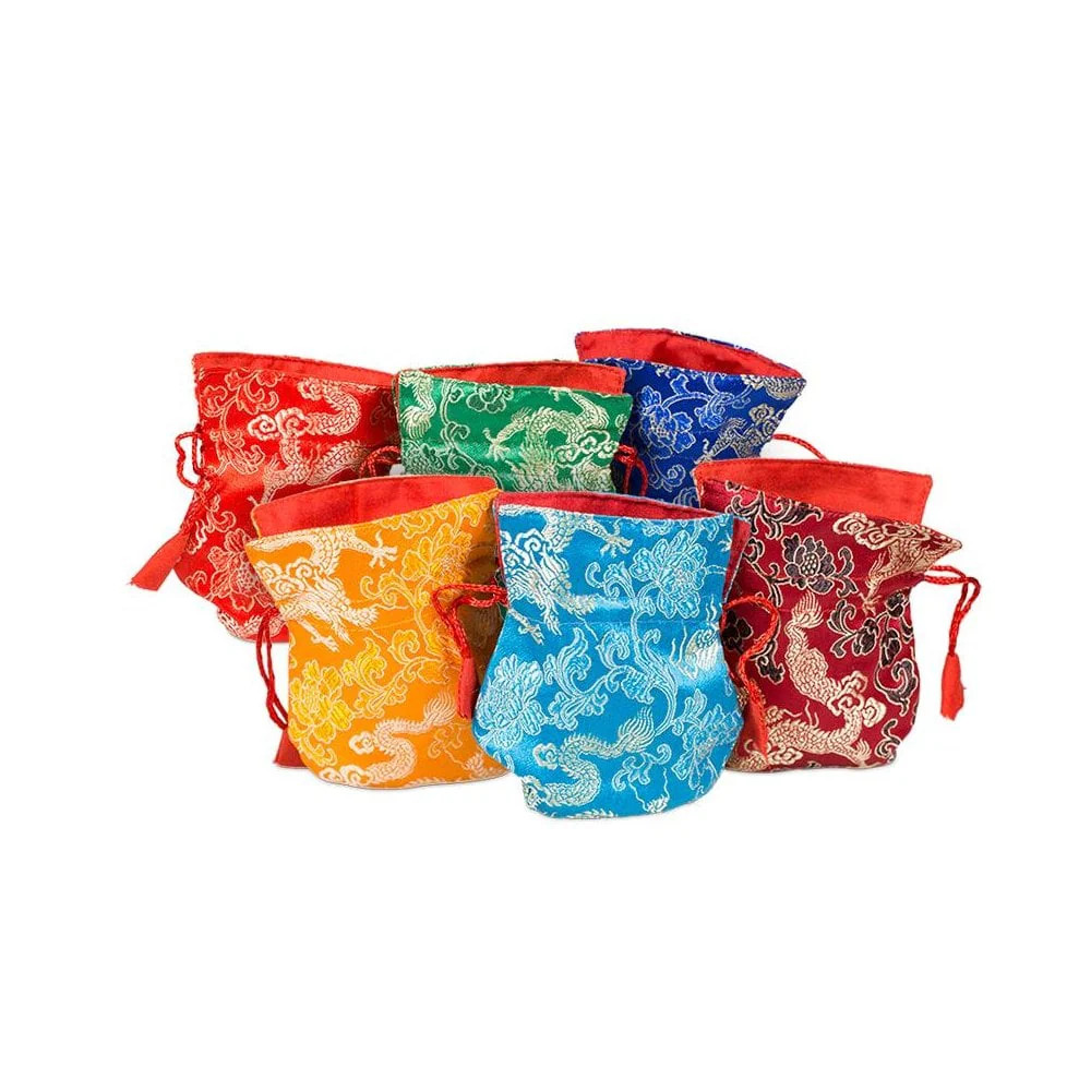 Mala Prayer Bead Bag – Lotus Brocade Drawstring Pouch 11.5×9cm – Assorted Colour