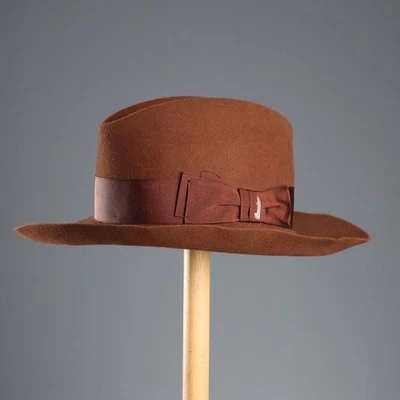 Chapeau Borsalino en Feutre Marron Taille 55 Italie Second Hand Original - Photo 1/4