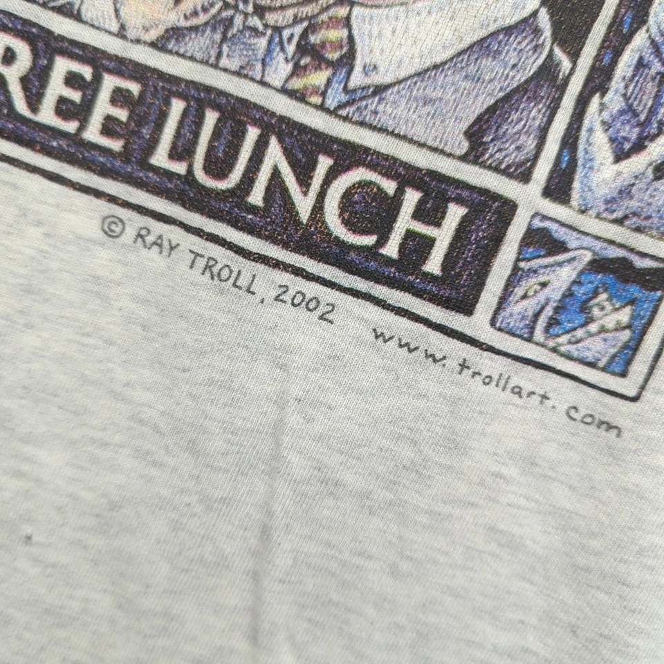 VTG Ray Troll Fish Shirt Mens L Gray Heather Theres No Free Lunch Monterey Bay - Image 3 of 4