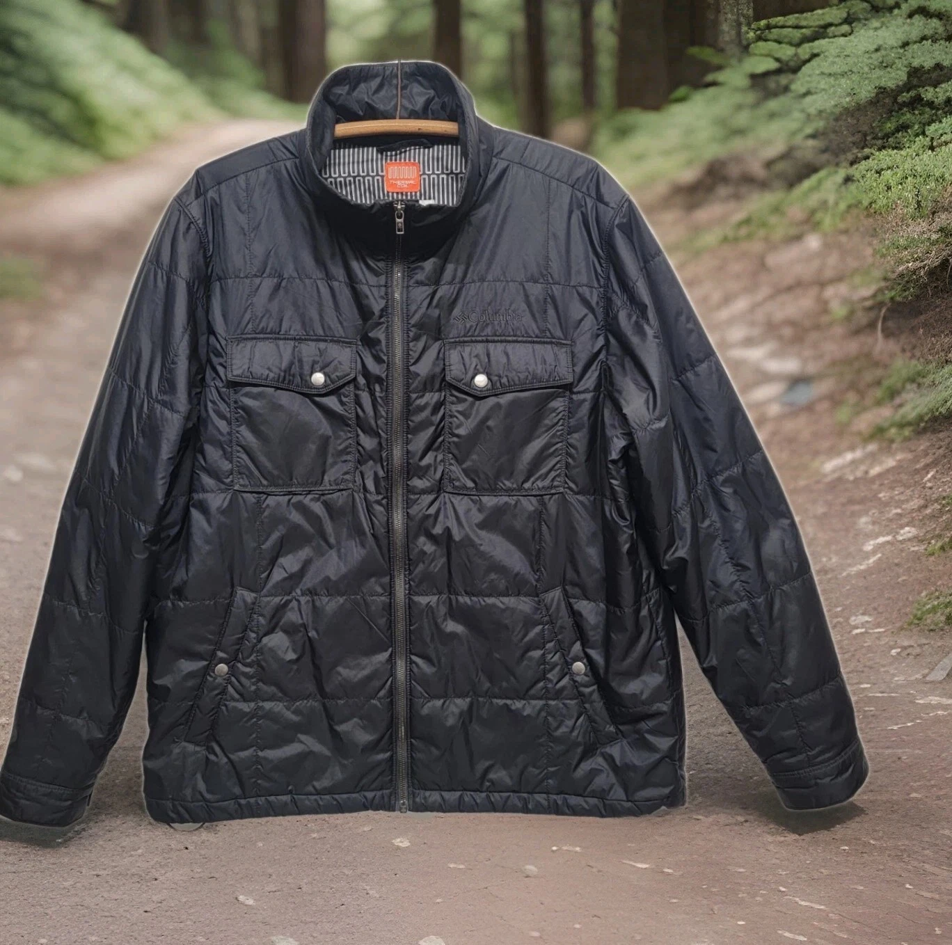 Columbia Jacket Mens XL Black Nylon Thermal Coil Zip Quilted Pockets RN 69724