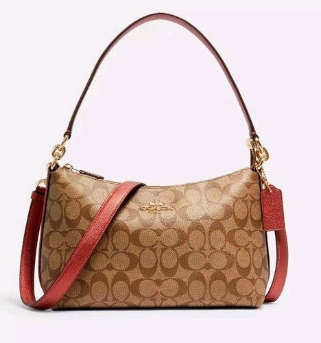 Coach Lewis Khaki/Metallic Clay Signature Coated Canvas Convertible Bag - Picture 1 of 16