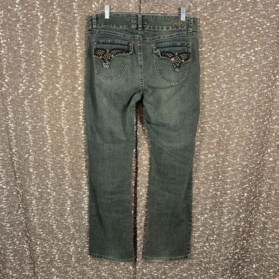 Vintage Y2K Bubblegum Embellished Denim Jeans Bootcut Boho Peace Women's 16