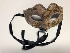 Antique Dirty White Red Cracks Half Mask Halloween Mardi Gras Masquerade Costume