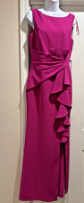 ELIZA J  Cascade Ruffle Fuchsia Pleated Bow Tie Front Slit Gown SIZE 6