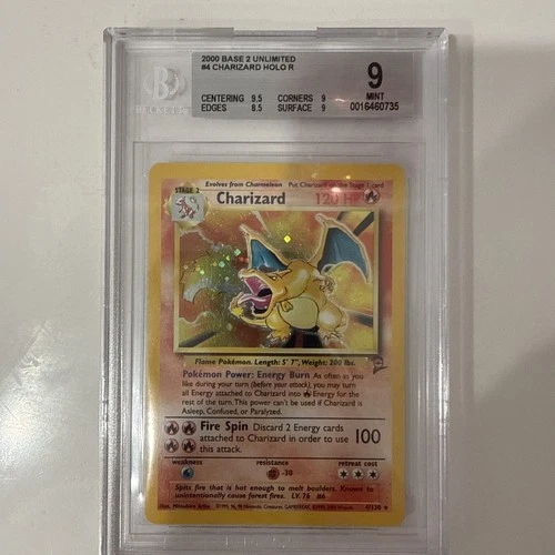 2000 Pokemon Base Set 2 Charizard Holo #4 BGS 9 -  9.5 Centering