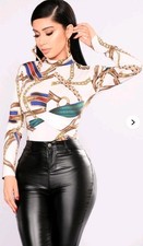 Fashion Nova Women's Cha Chain Bodysuit - Ivory Size Medium - EUC