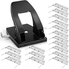 1 PC 2 Hole Punch With 100 Prong Paper Fastener Heavy Duty 30 Sheet Black