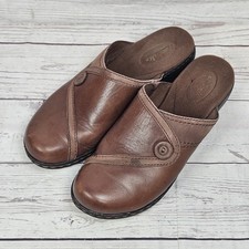Clarks Collection Soft Cushion Brown Leather Slip On Comfort Shoes Size 8M