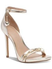 MATEO BY INC Womens Gold Paper Clip Chain Open Toe Stiletto Heeled Sandal 11 M