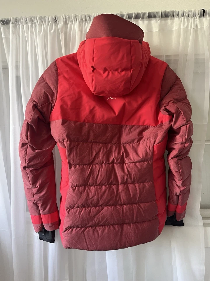 Chaqueta de esquí de plumón KJUS para damas con paisaje de nieve 38 M EE. UU. 6-8 roja, plumón premium Foto 3 de 4