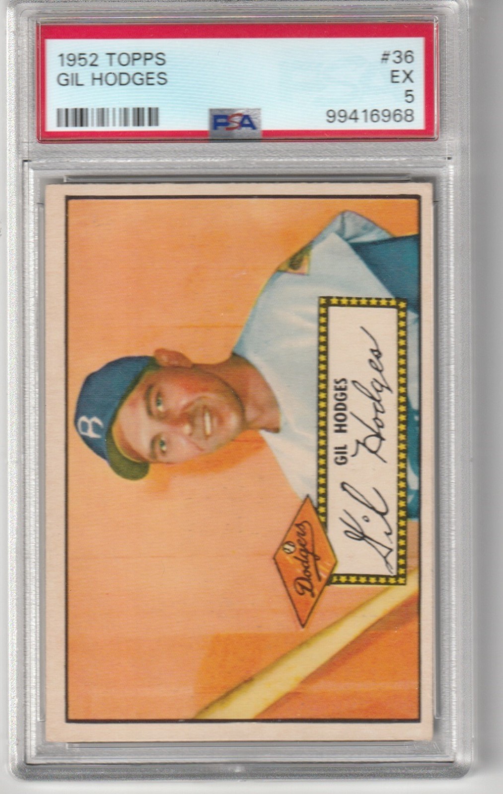 1952 Topps Gil Hodges #36, Red Back, PSA EX 5