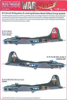 Kits World Decals 1/48 B-17G Squadron ID & Bomb Group Symbols Yellow