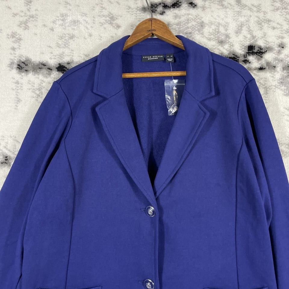 Susan Graver Weekend Sweater Blazer Womens Size Extra Large Blue Pockets - Image 3 of 4