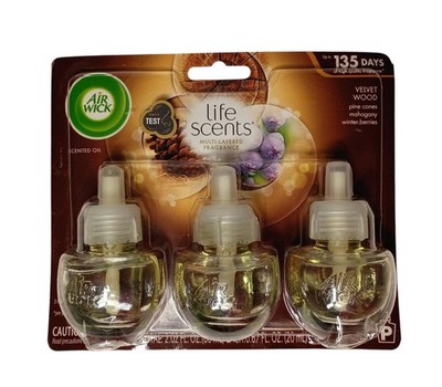 Rare Air Wick Scented Oil Refills Life Scents VELVET WOOD 3 Pack Fall Scent