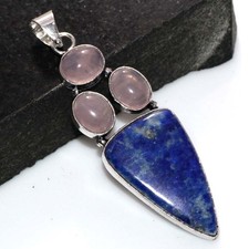 Hot Deal Lapis Lazuli Rose Quartz 925 Silver Plated Pendant 2.5