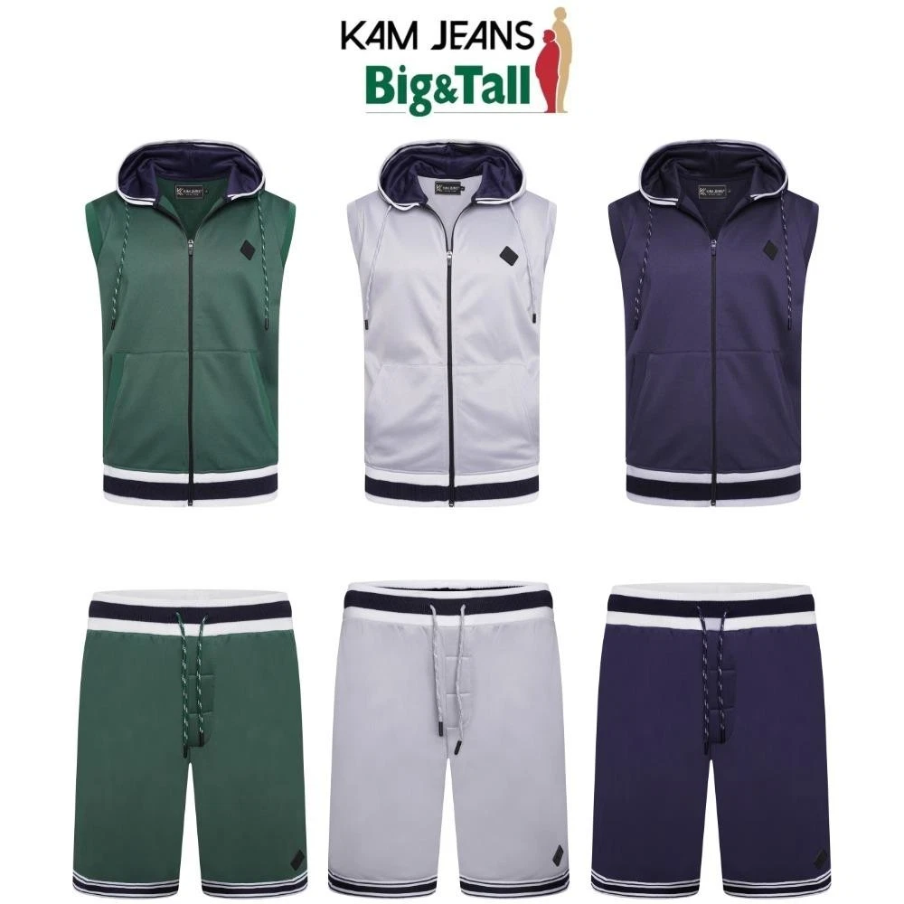 KAM Plus Size Tracksuit for Big & Tall Men, Gilet Hoodie & Shorts Set for Men UK