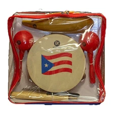Parranda Kit Percussion with Carrying Bag - Puerto Rico Flag 8 Inches Tambour...