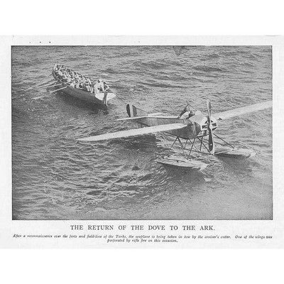 WW1 The Dove Sea Plane at Gallipoli - Antique Print 1918