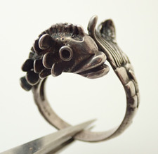 Vintage Detailed Ornate Fish Bypass Sterling Silver Band Ring Sz 7