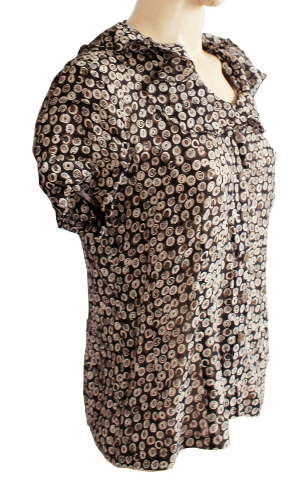 Frilly Semi-Trasparente Morbido Donna Camicia Taglia 12 S Tasto Giù Manica Corta - Immagine 2 di 3