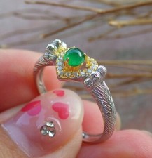 Certified Green silver 925 A JADE Jadeite Cabochon RING USA 6.5    579197 AS