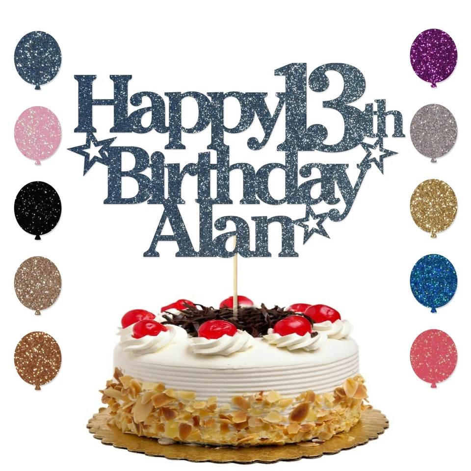 KREATESQUARE Personalised Happy Birthday Cake Topper Custom Cake Decoration 13th 21st 60th