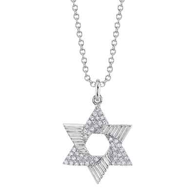14K Weißgold Diamant Davidstern Halskette natürlich 0,11 ct verstellbar Kette