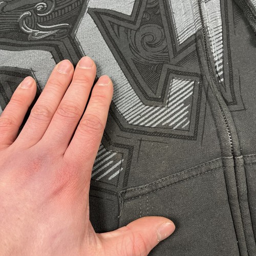 Sudadera con Capucha Gris Cremallera Loca Calaveras Azul Líquido AC DC De Colección Talla L Para Hombres 00’s Rara Y2K - Imagen 6 de 11