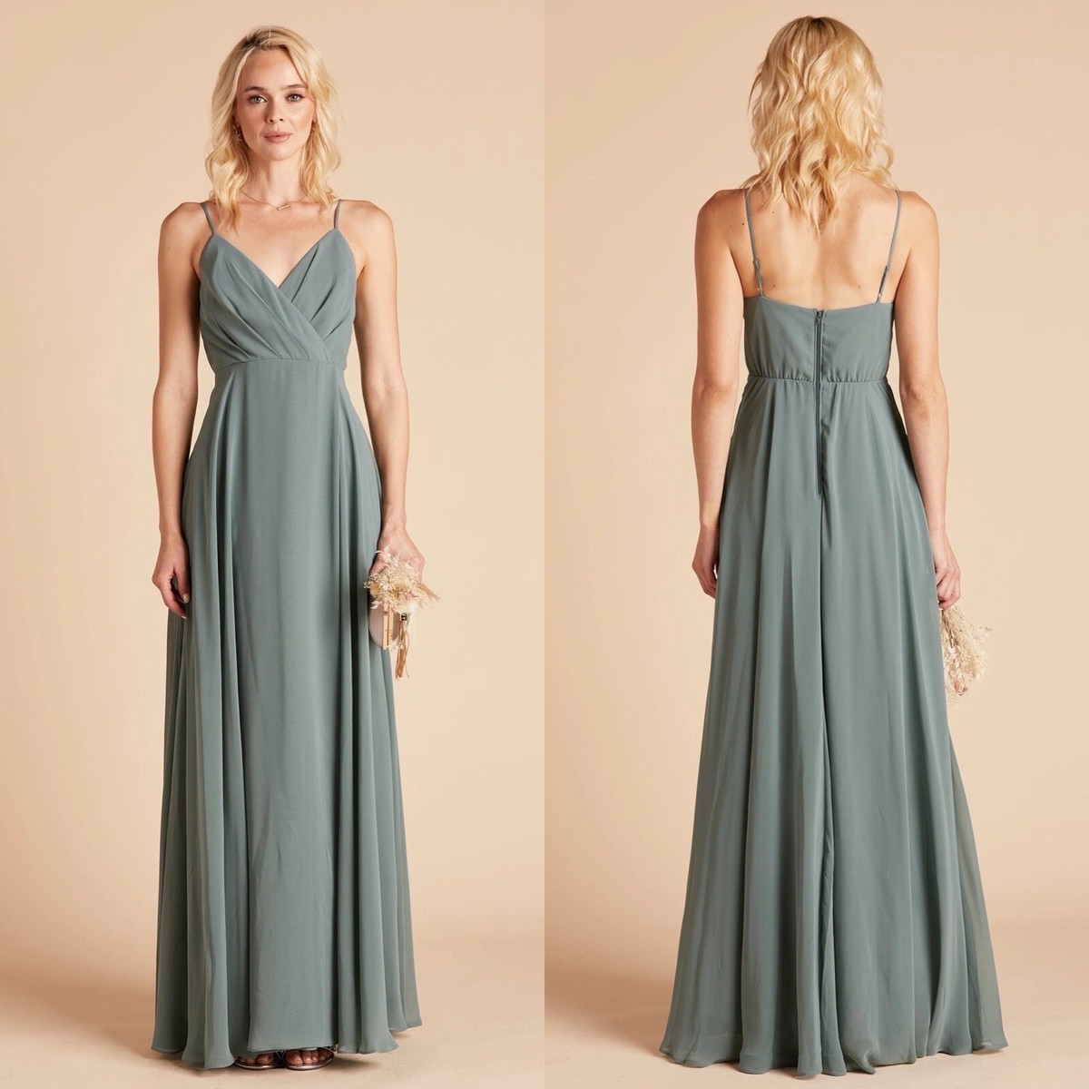 Birdy Grey Kaia Chiffon Sea Glass Formal Bridesmaid Maxi Dress Size XS NWT 