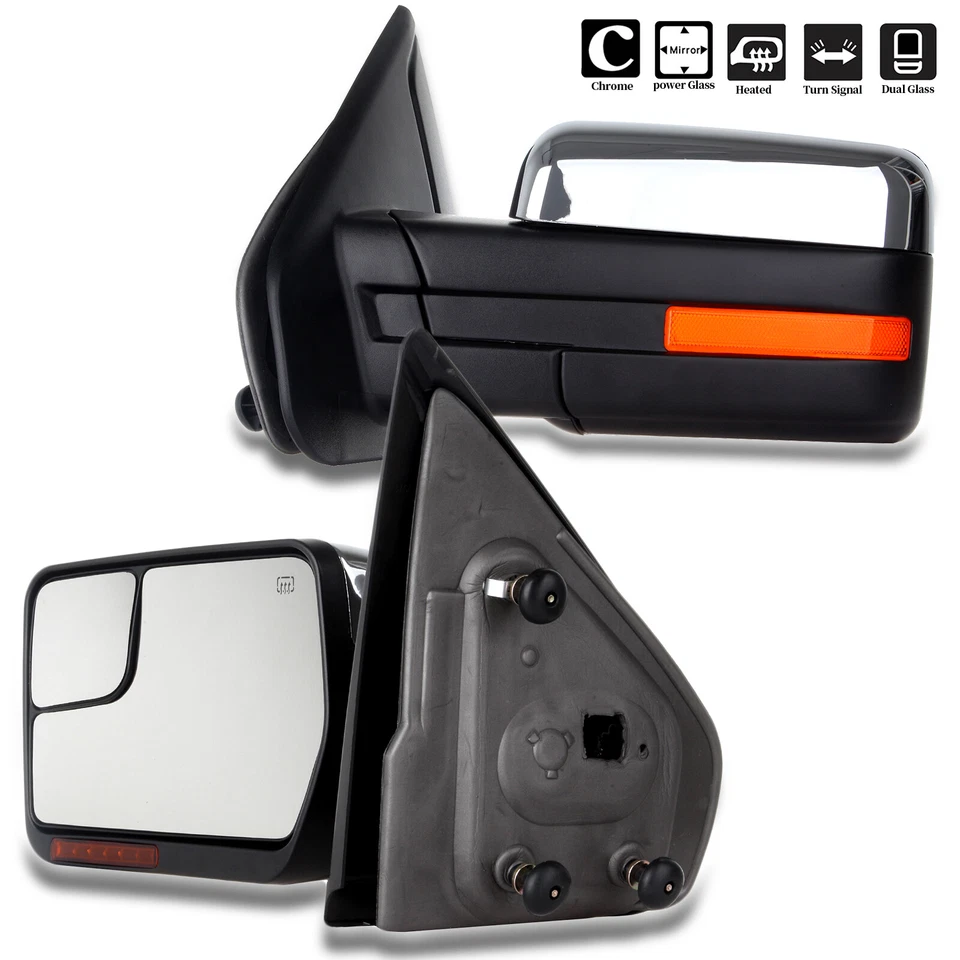 Espejo retrovisor de remolque con señal LED de charco térmico eléctrico cromado lado del conductor para Ford F150 04-14 Foto 3 de 4