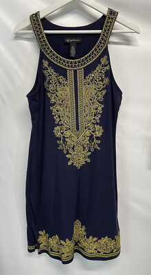 INC Casual Blue Shift Dress Halter Gold Embroidery Soft Pima Blend M | eBay INC Casual Blue Shift Dress Halter Gold Embroidery Soft Pima Blend M | eBay