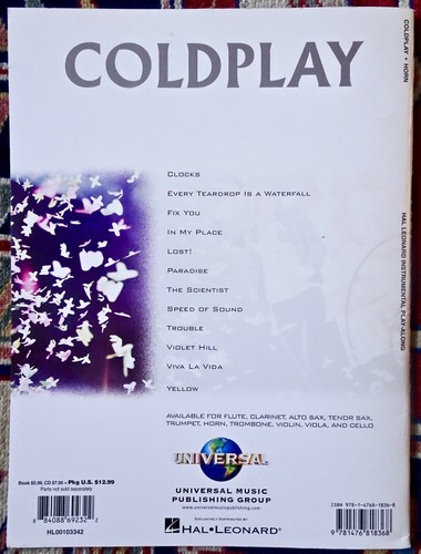Coldplay Hal Leonard Horn Instrumental Play-Along Book w/ CD Audio Accompaniment - Picture 2 of 2