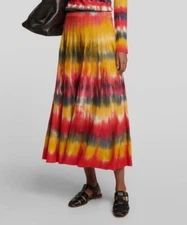 $2490 Gabriela Hearst Women's Red Ella Tie-Dye Cashmere Silk Maxi Skirt Size