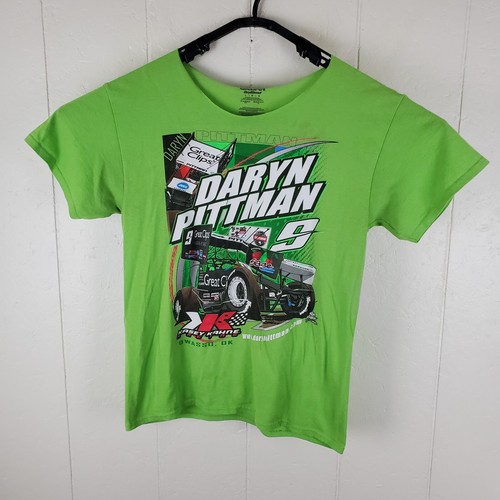 Daryn Pittman Shirt Womens Large Green Crew Neck Short Sleeve Graphic Stretch